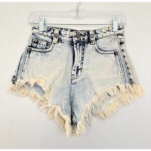 SMFK Cutoff High Rise Denim Shorts Light Wash Blue Grunge Streetwear Women Small